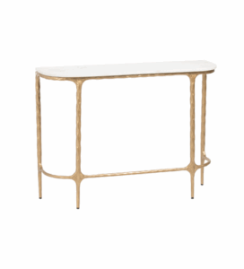 38x10x28 Solid Marble Top Hammered Iron D Shaped Console Table