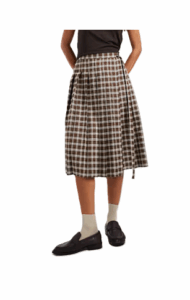 Pleated Midi Skirt in Check