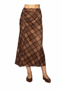 Side Ruched Plaid Mesh Skirt