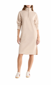 French Terry Half Zip Long Sleeve Maxi Dress