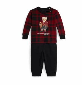 Polo Bear Plaid Long Sleeve T-shirt & Fleece Pants Set