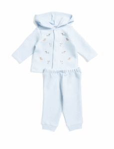 Newborn Boys 2pc Double Knit Embroidered Hooded Cardigan Set