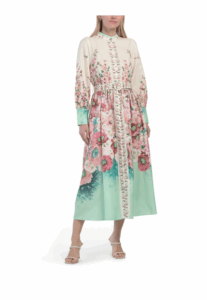 Stand Collar Floral Dress with Belt