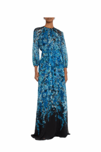 Blouson-sleeve Floral-print Chiffon Gown Size 10-12