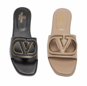 Vlogo Leather Cutout Flat Slide Sandals