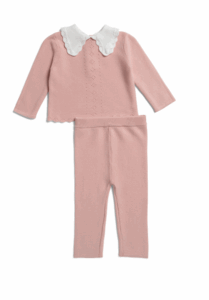 Newborn Girls 2pc Pointelle Collared Sweater and Pants Set