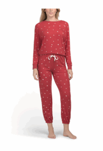 2pc Heart Print Top and Pants Pajama Lounge Set