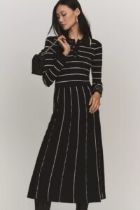 Siempre X Anthropologie Collared Long-sleeve A-line Midi Dress