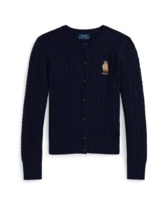 Girls' 7-16 Polo Bear Mini-cable Cardigan
