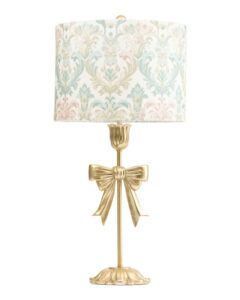 28.4in Bow Metal Table Lamp with Printed Velvet Shade