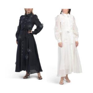 Long Sleeve Floral Applique Maxi Dress