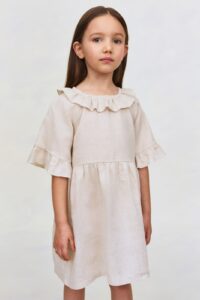 Linen Dress with Ruffle Collar