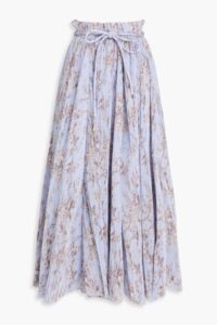 Floral-print Plissé-organza Midi Skirt