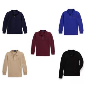 Toddler and Little Boys Cotton Mesh Long Sleeve Polo Shirt