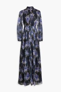 Pleated Floral-print Chiffon Maxi Dress