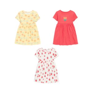 Short-sleeve Ribbed Graphic Dress for Toddler Girls