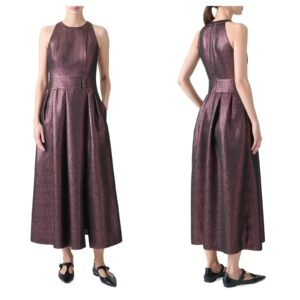Metallic Crepe Belted Midi-dress