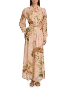 Afya Floral Belted Maxi Shirtdress