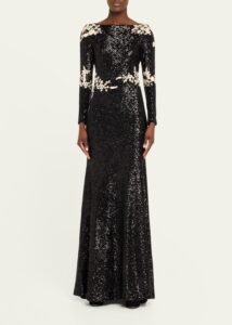 Floral Embroidered Sequined Trumpet Gown