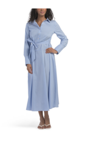 Stretch Poplin Belted Flared Shirt Dress