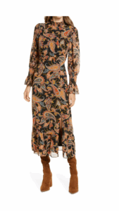 Paisley Long Sleeve Midi Dress