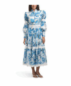 Long Sleeve Floral Lace Trim Maxi Dress