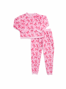Girls 2pc Snuggle Up Bow Print Pajamas Set