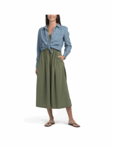 2pc Linen Blend Dress with Denim Shirt