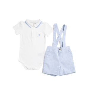 Infant Boys 2pc Polo and Seersucker Overalls Set 3-24m