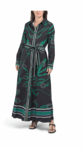 Button Down Border Print Maxi Shirt Dress