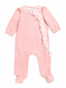 Newborn Girls Lace Cascade Velour Footie Pajamas