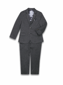 Kids' Mod Slim Fit Charcoal Grey Herringbone Stretch Suit