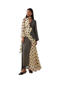 Cowl Neck Maxi Dress with Scarf Detail in Multi Polka Dot Print