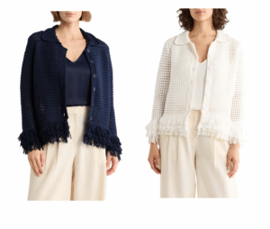 Fringe Trim Open Stitch Cardigan