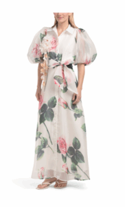 Puff Sleeve Floral Maxi Dress with 3d Floral Applique