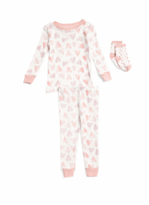 Infant and Toddler Girls 2pc Heart Printed Pajama Set
