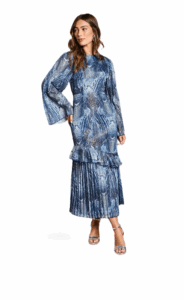 Flare Sleeve Animal Print Midi Dress