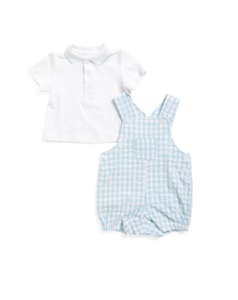 Newborn Boys 2pc Top and Checked Shortalls Set 3-9m