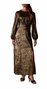 Metallic Animal Print Long Sleeve Maxi Dress