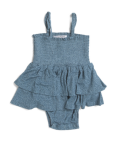 Infant and Toddler Girls Denim Smocked Tiered Bodysuit Dress 12m-2y