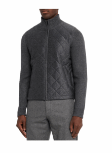 Men's Quilted Full-zip Sweater Merino Wool/cashmere/