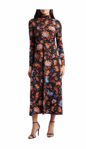 Floral Mock Neck Long Sleeve Midi Dressp