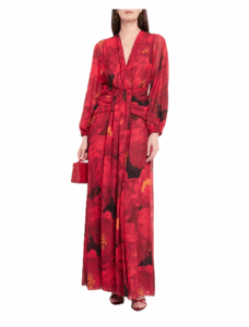 Draped Floral-print Gown