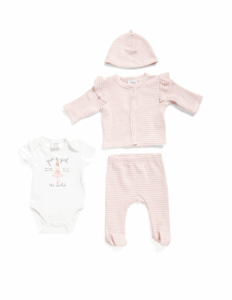 Newborn Girls 4pc Ballerina Bodysuit Top Pants and Hat Set