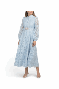 Long Sleeve Lace Maxi Dress with Belt