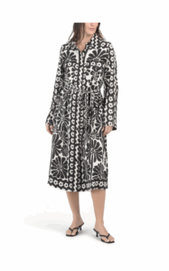 Long Sleeve Collared Midi Shirt Dress with Self Tie Belt