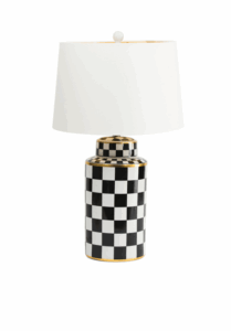 29in Checkered Ceramic Table Lamp with Linen Shade