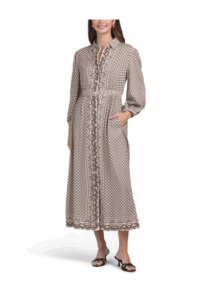 Three-quarter Sleeve Printed Maxi Dress