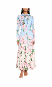 Cherry Blossom Degrade Jersey Long-sleeve Maxi Dress