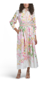 Floral Print Belted Maxi Shirt Dress